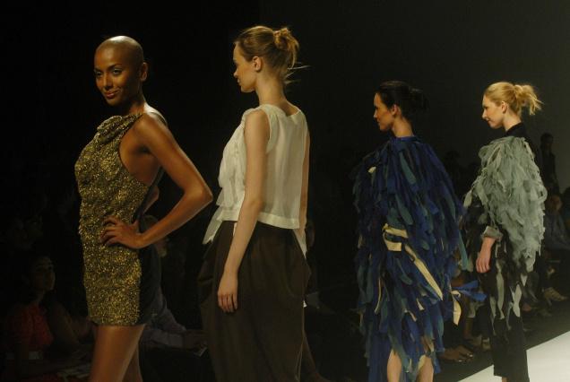 Model showing Gaurav and Ritika creations by the Wills Lifestyle India Fashion Week in New Delhi on Thursday.